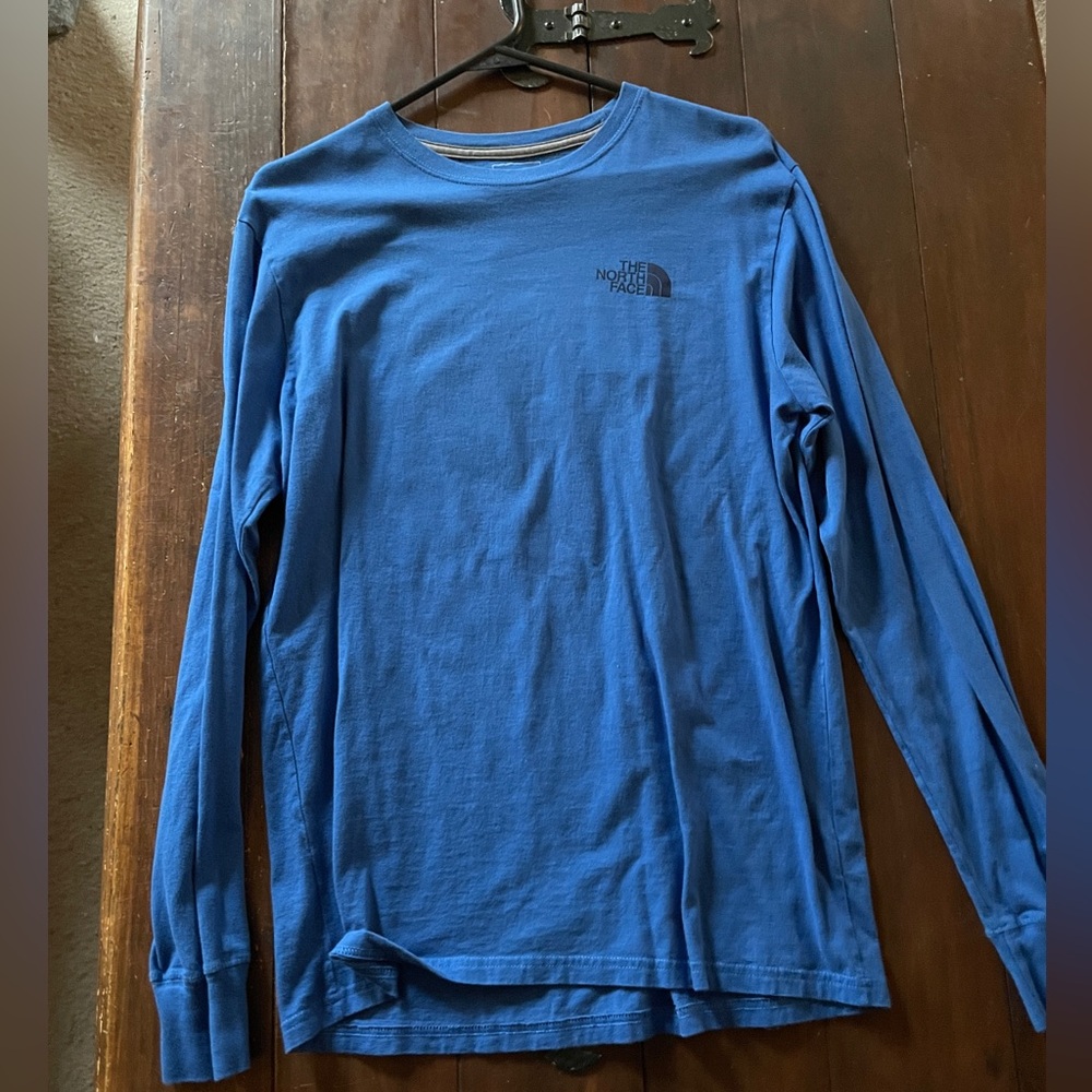 North Face Blue Long Sleeve Logo Tee Medium